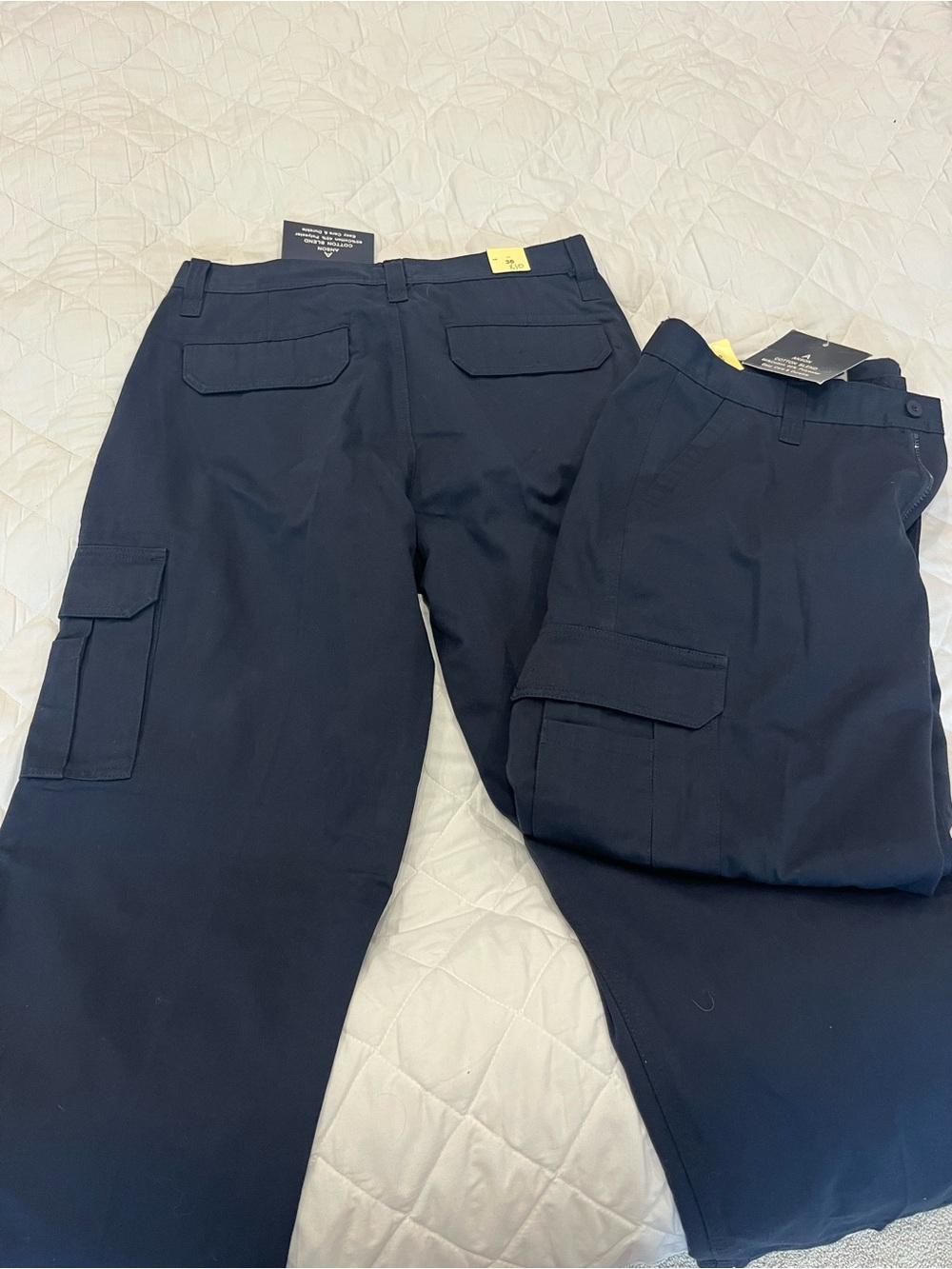 New - Men's Navy Cargo Work Pants - Classic Utility Style 36X30 Wide legs